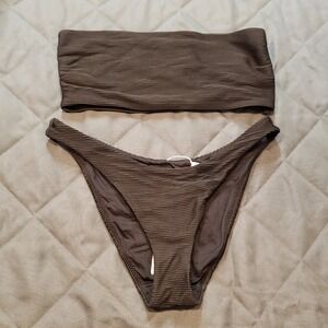 Seafolly Australia Essentials Black Ribbed Bandeau Bikini Set Size 10 US